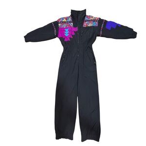 Tyrolia Black Ski Suit Insulated Waterproof Patchwork Jumpsuit Flight Snowboard
